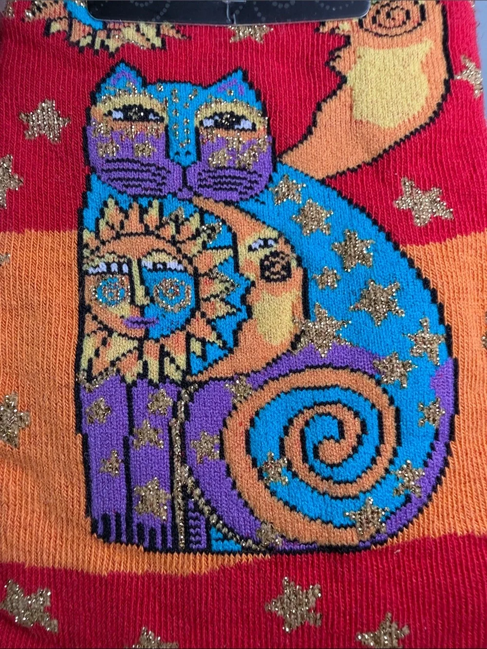 Laurel Burch Vintage Cat Sun Moon Crew Socks Designer Whimsical Stars Boho